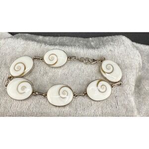 Sterling Silver Shiva Eye Bracelet Operculum Shell Size 7.5"